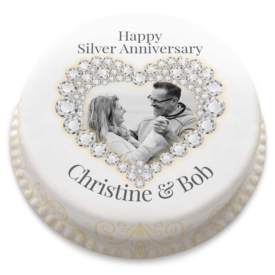 Silver Wedding Anniversary Cake (Medium Party Cake (Serves 18-25))