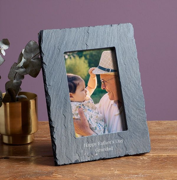 Happy Father's Day Grandad Personalised Slate Photo Frame - Portrait