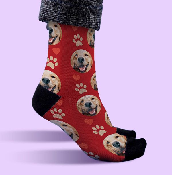 Personalised Dogs and Hearts Novelty Photo Socks