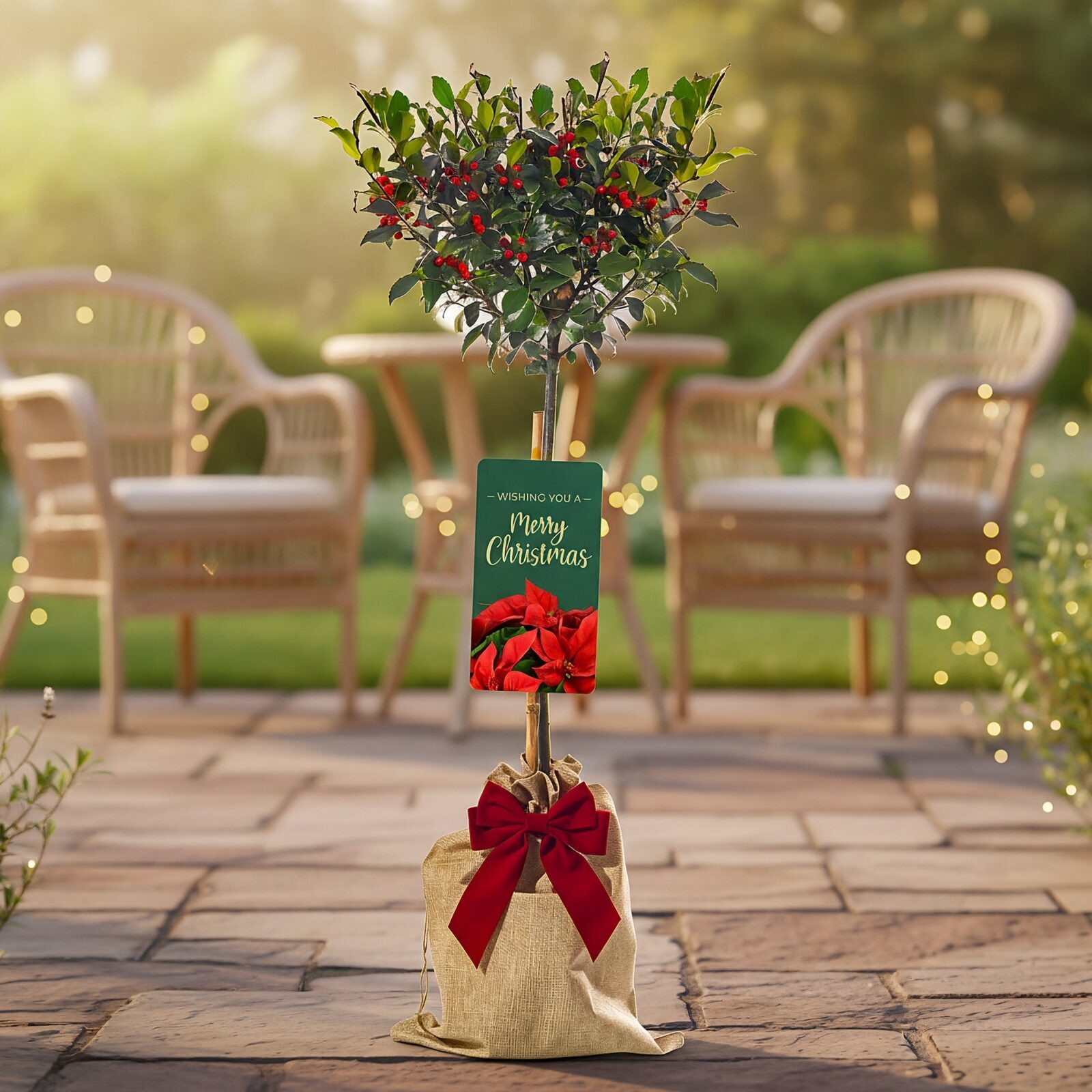 Festive Wrapped Ilex Holly Outdoor Patio Tree Gift (1 Pack(2-3ft))