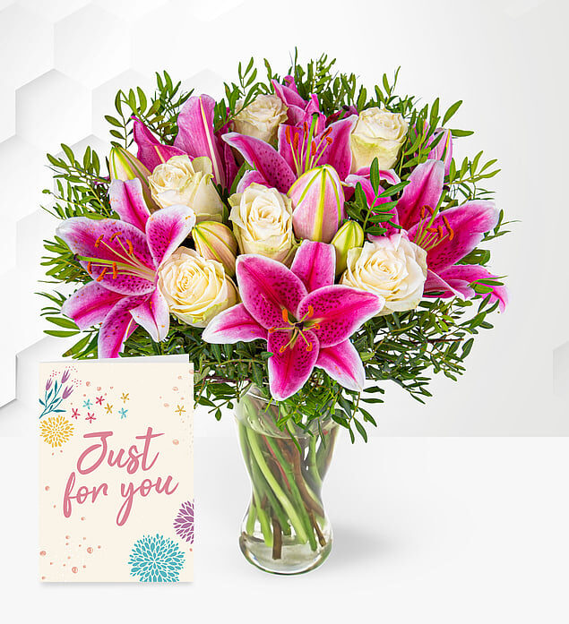Pink Lilies & Roses with Card (Standard)