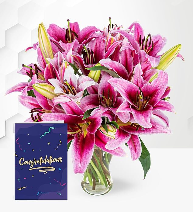 Stargazer Lilies with Congratulations Card (Standard)