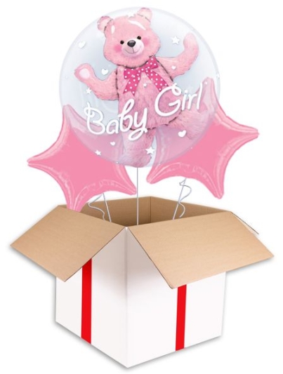 Baby Girl Teddy Bubbles Balloon (3 Balloons Gift Boxed)