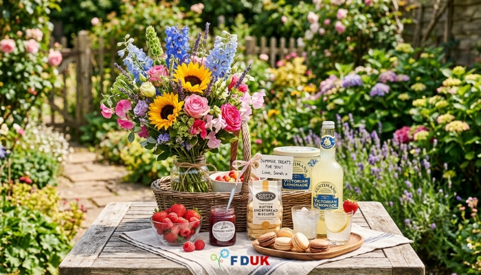 flowers with summer treats gift combo UK