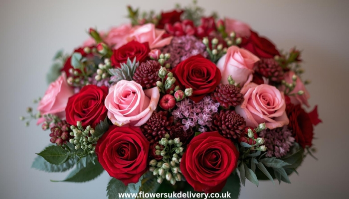 Romantic gifts delivery Valentine's bouquet with red roses and mixed flowers UK