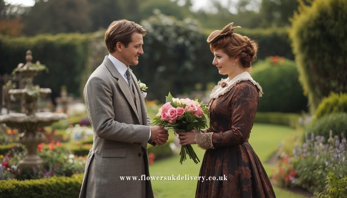 Traditional anniversary flowers history Victorian era couple