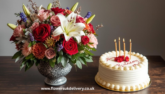 Fresh flowers UK with birthday cake delivery for celebrations