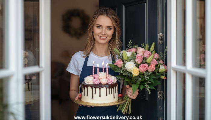 Same-day birthday cake delivery UK with fresh flowers