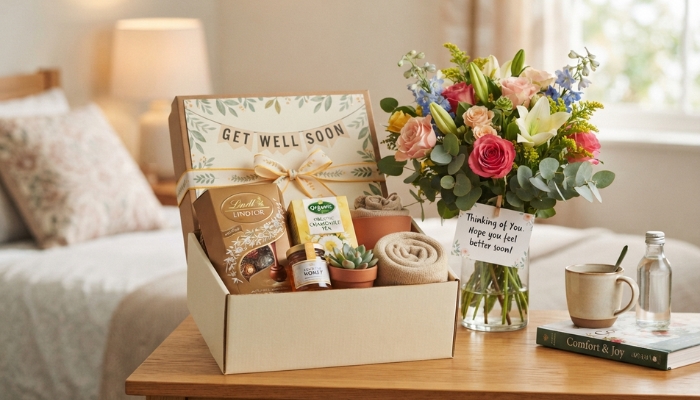 get well soon presents gift box flowers chocolates