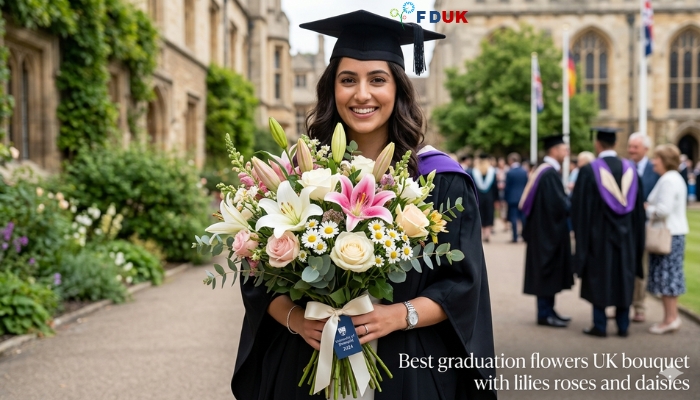 Best graduation flowers UK bouquet with lilies roses and daisies Placement: After the flower list