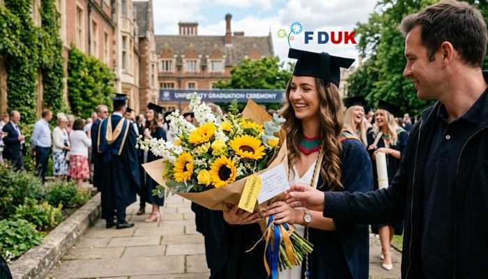 Send yellow flowers UK graduation gift delivery sunflower bouquet Placement: Within this section