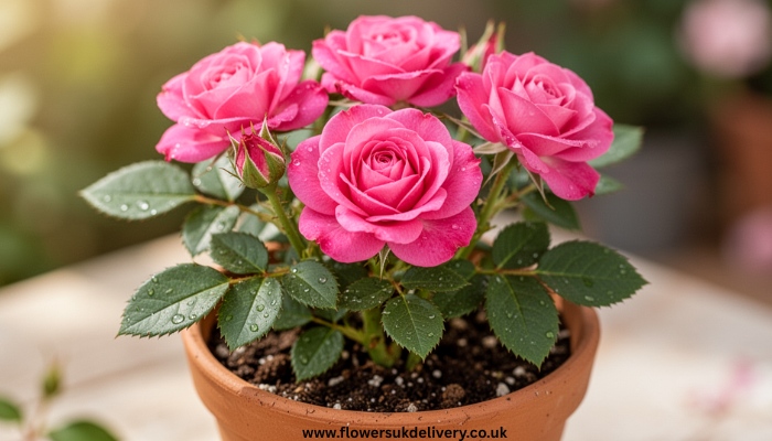 Pink potted rose plant for Mother’s Day Gifts.