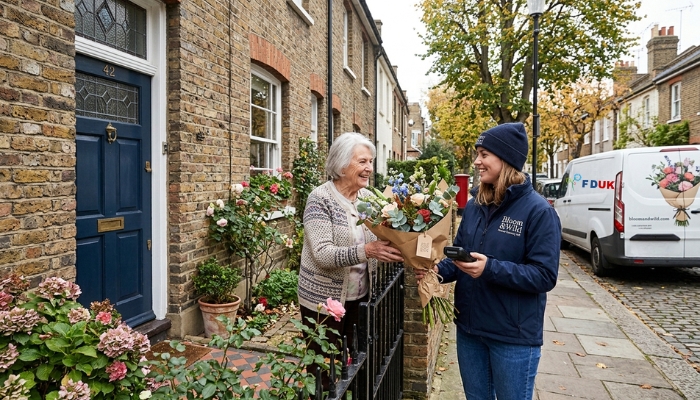 seasonal floral delivery in UK service Relevance: Illustrates the delivery experience customers can expect