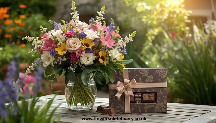 Mother’s Day flowers with chocolates gift set UK