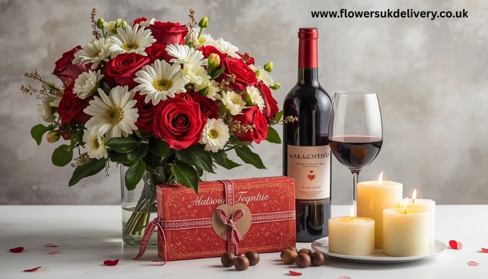 Romantic Valentine's Day gifts personalized gift ideas with flowers and wine