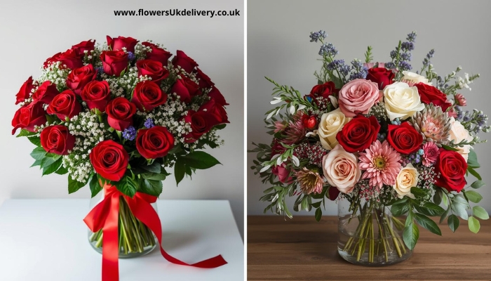 Valentine's Day flower arrangements comparison red roses vs mixed bouquets UK