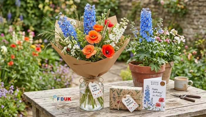 Send flowers UK — roses and honeysuckle birthday bouquet for June birthdays