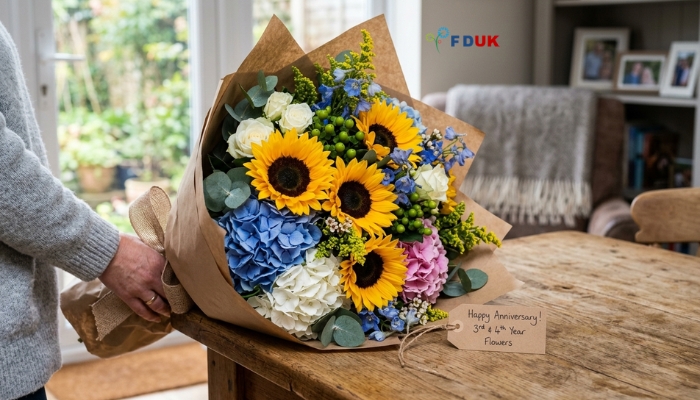 fresh anniversary flowers sunflower hydrangea bouquet UK delivery