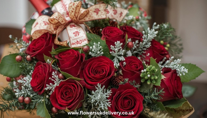 Christmas presents flowers wine gift set UK deliver